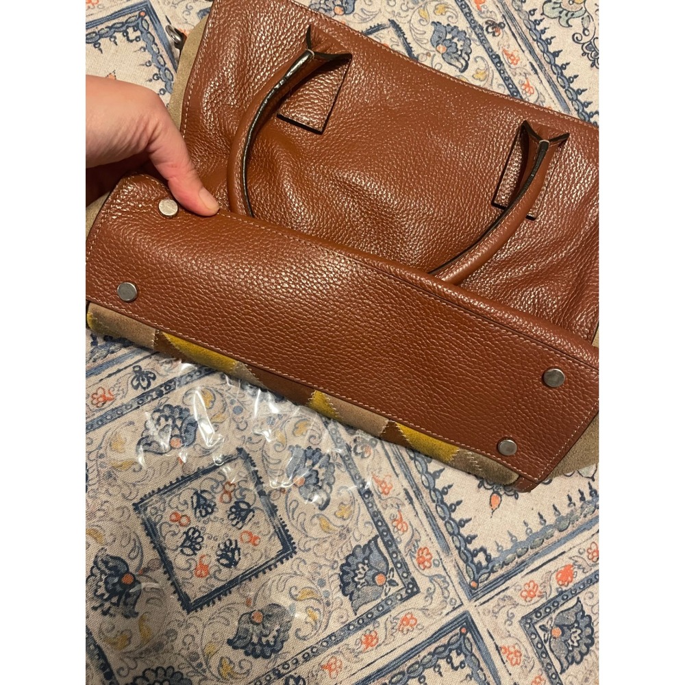 Claudia Firenze Italian Leather Suede Patchwork Tote Bag Brown Tan Yellow - Picture 7 of 7